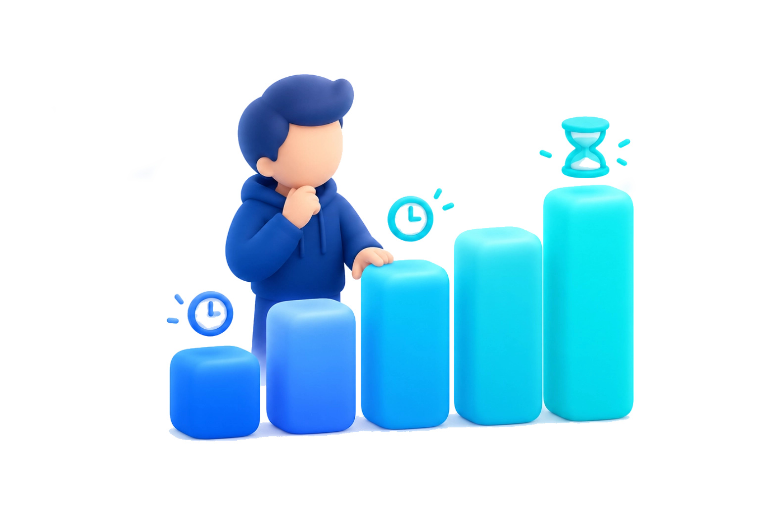 illustration on a student with different levels in front him, contemplating which duration of pte class hours he should take